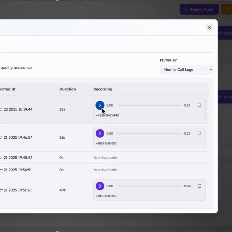 Call recordings preview