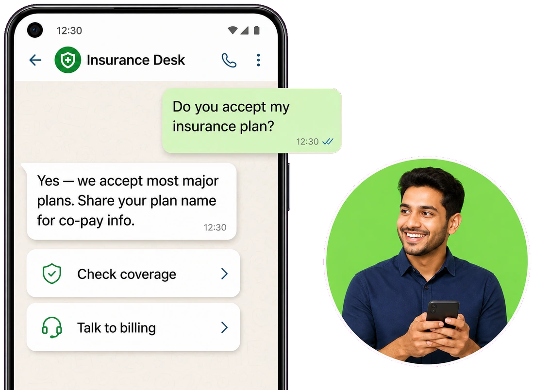 Clinic insurance questions on WhatsApp