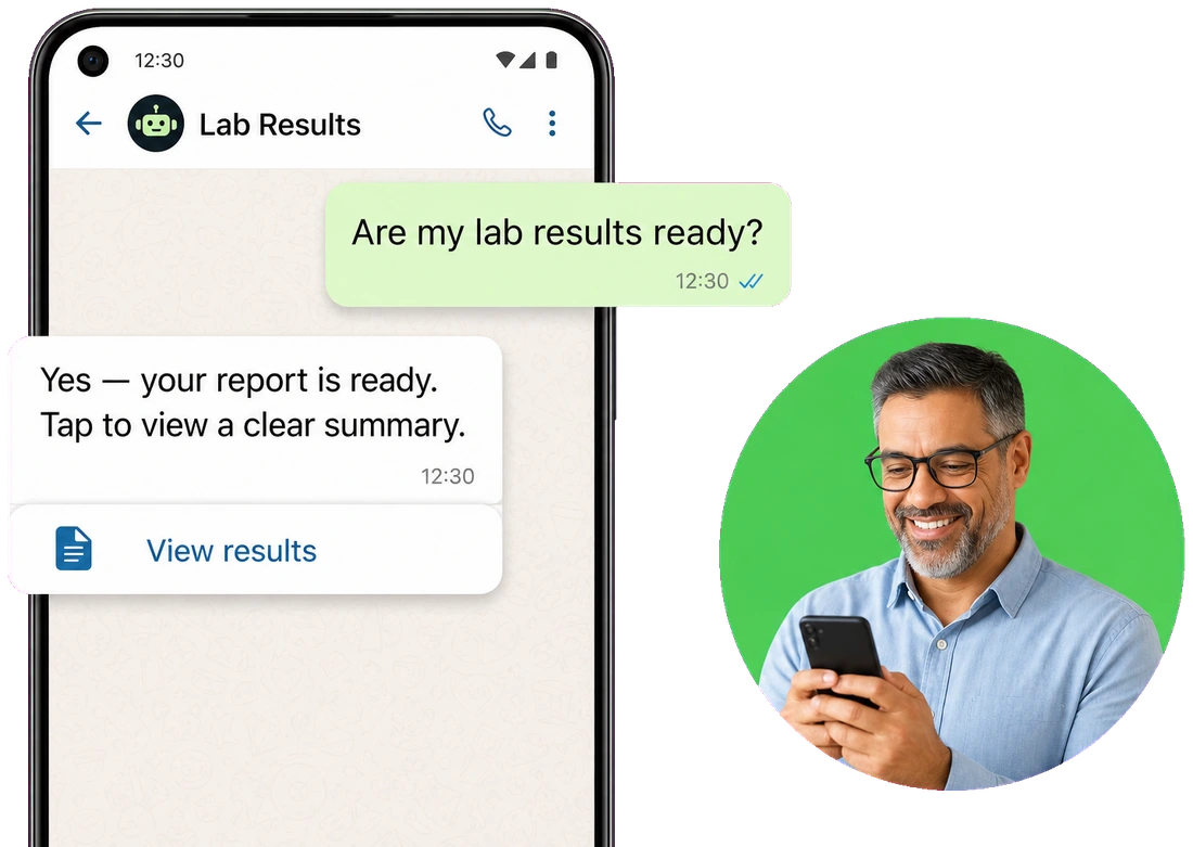 Clinic lab results delivery on WhatsApp