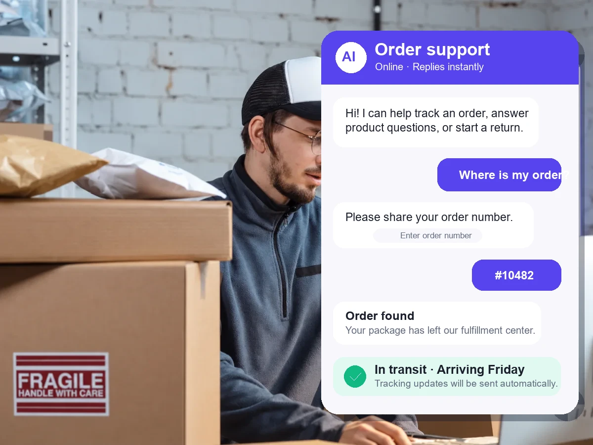 E-commerce employee managing customer orders