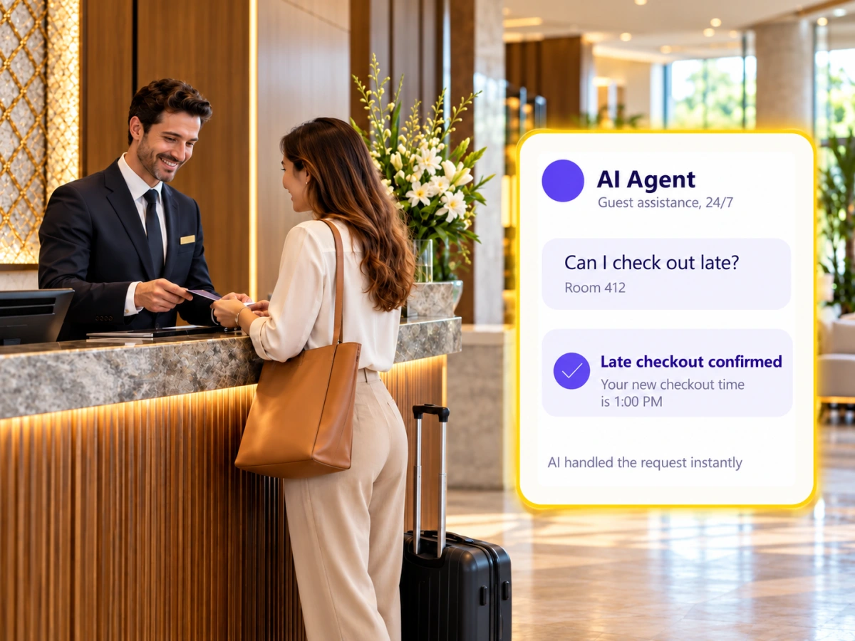 Hotel receptionist assisting a guest