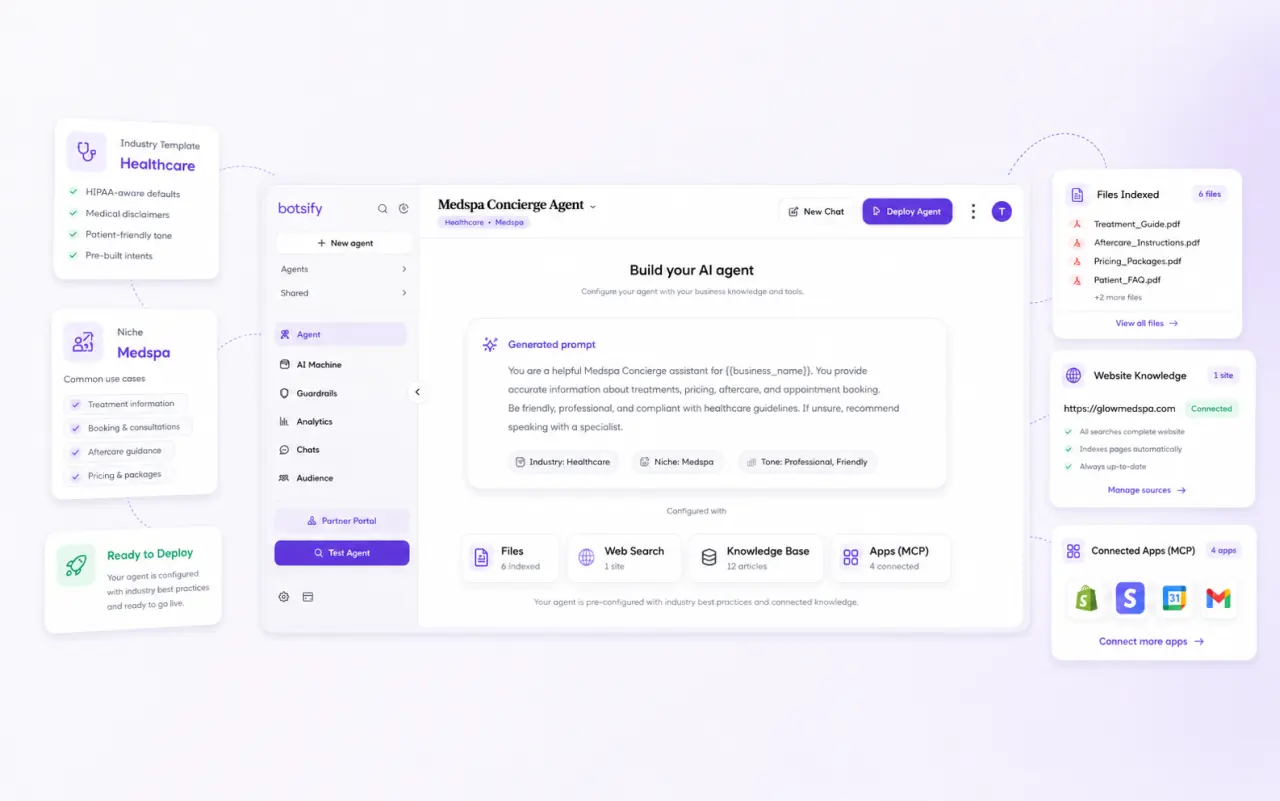 Build a Medspa concierge agent with industry templates, files, and connected apps