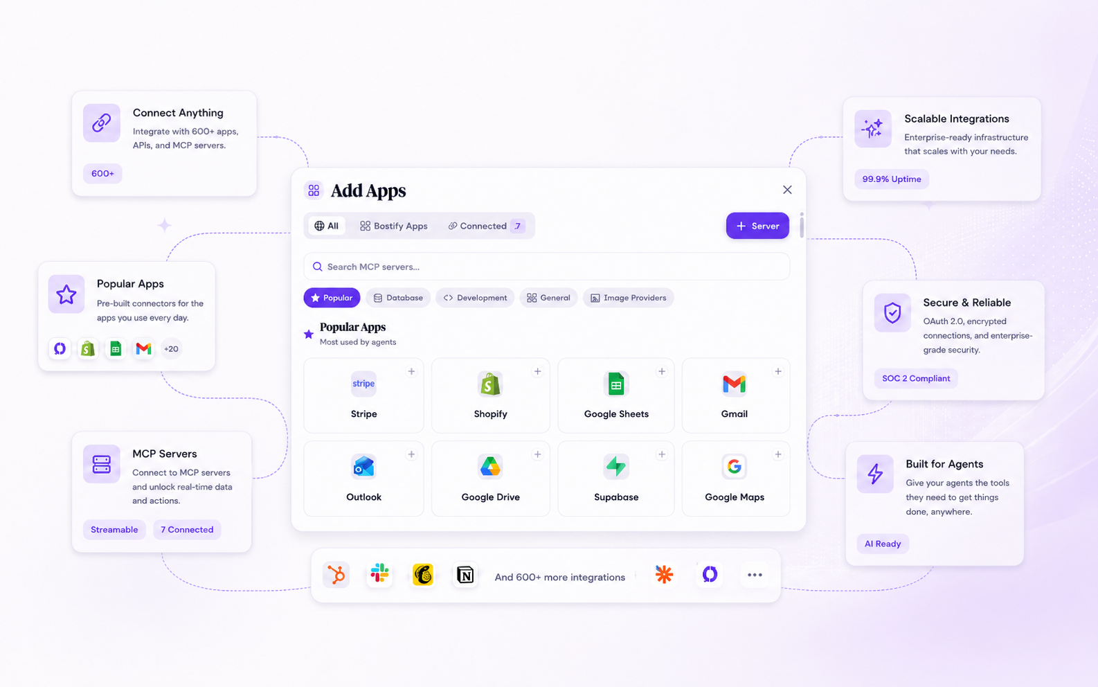 Connect 600+ apps, APIs, and MCP servers to your agents
