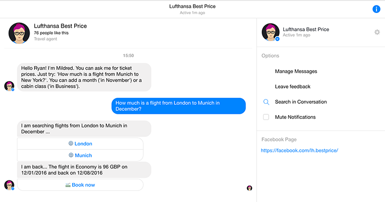 Lufthansa chatbot facebook messenger