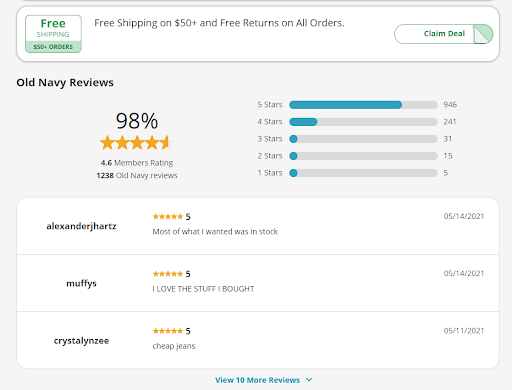 reviews under old navy coupons on Swagbucks