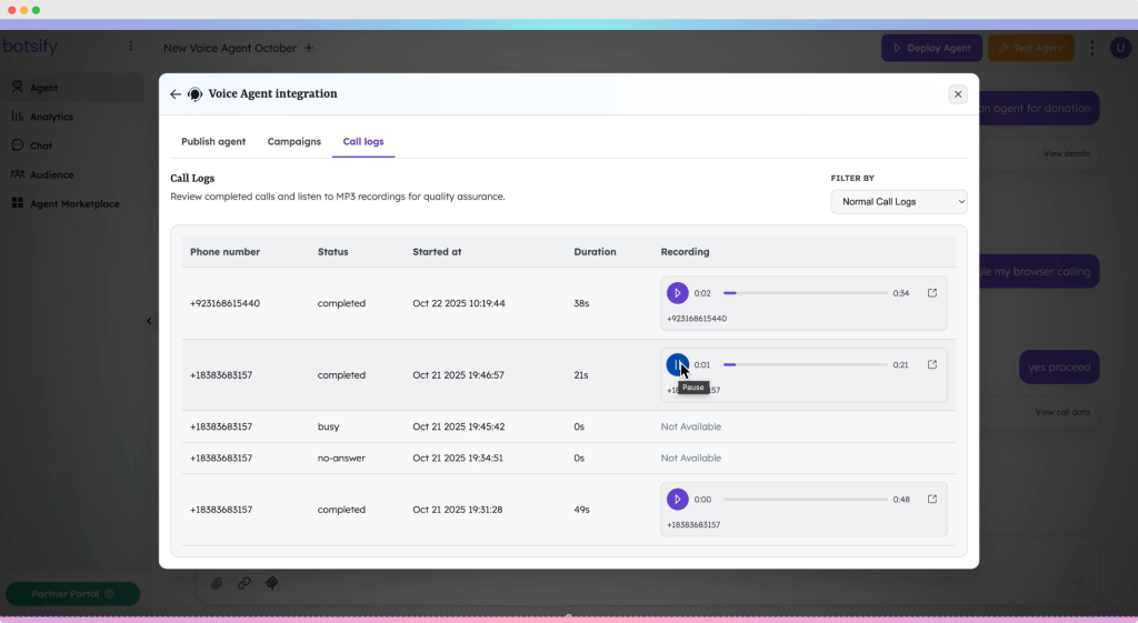 call logs of sales campaign
