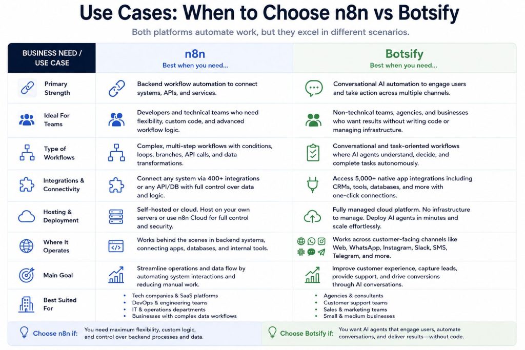 n8n vs botsify use cases