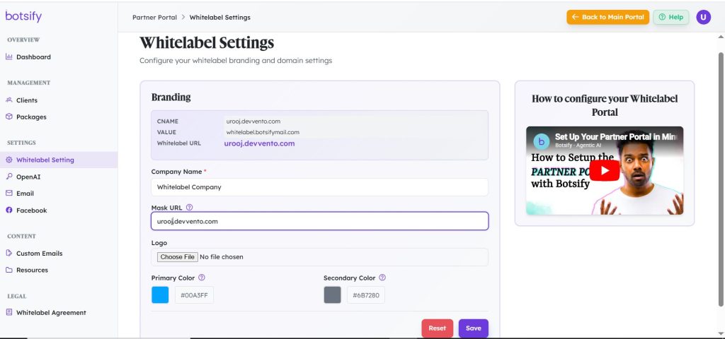 White label ai setting