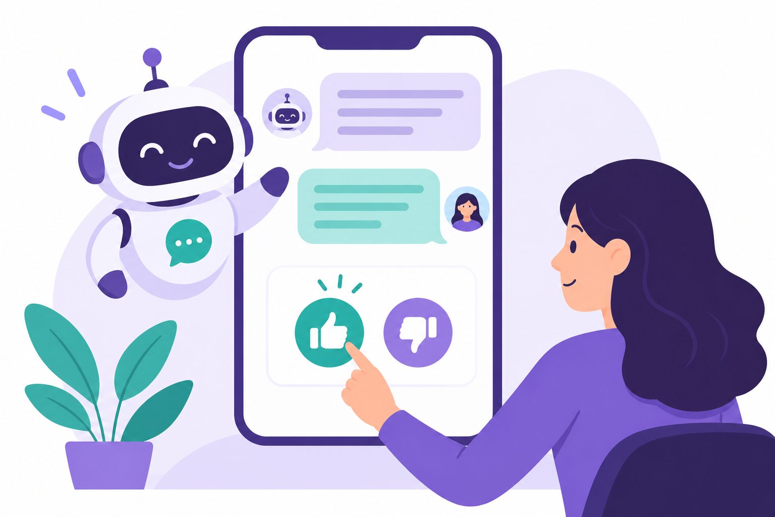 one-click CSAT survey with thumbs up and thumbs down following an automated support conversation