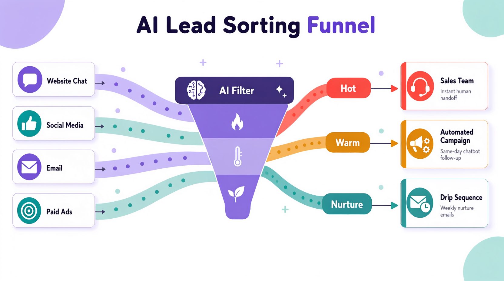AI lead qualification funnel sorting hot, warm, and nurture leads