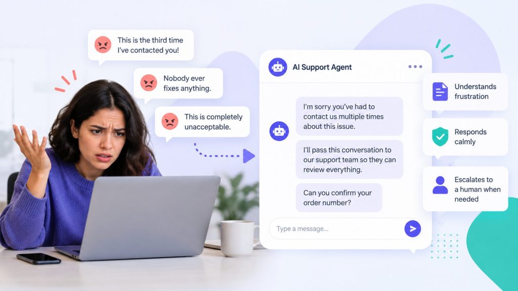 AI customer support agent responding to an angry customer