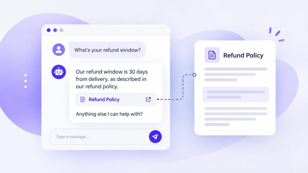 AI FAQ agent answering a customer question using a cited knowledge base document