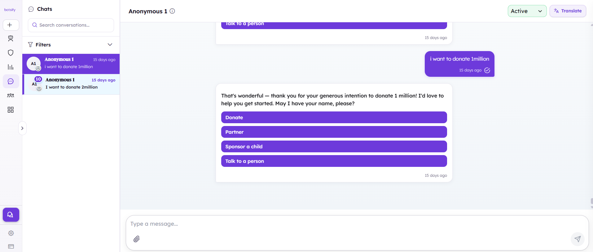 Chat conversation preview showing AI customer service assistant responding to a user